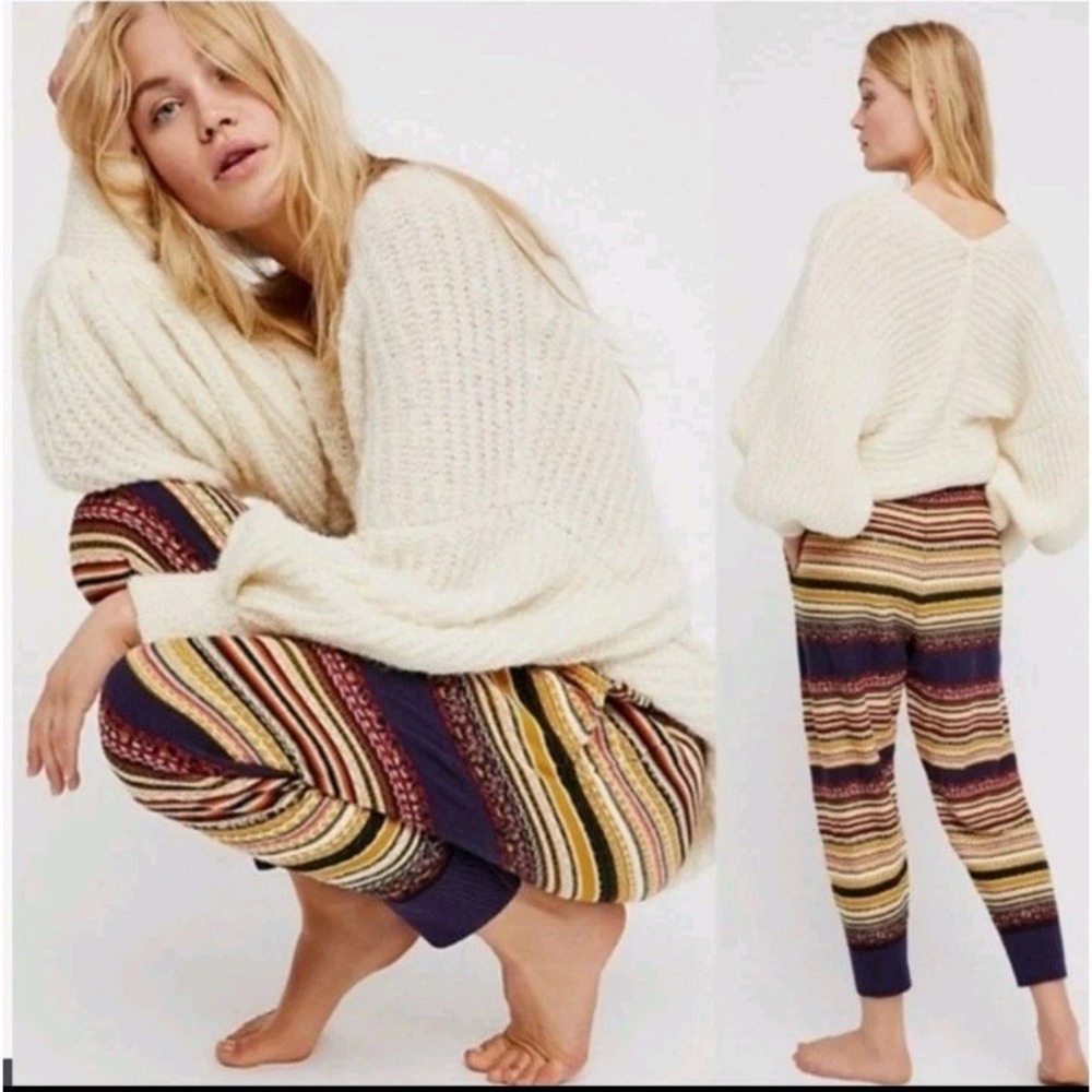 Free‎ People Woman's All Mixed Up Striped Knit Jogger Size S Multicolor
